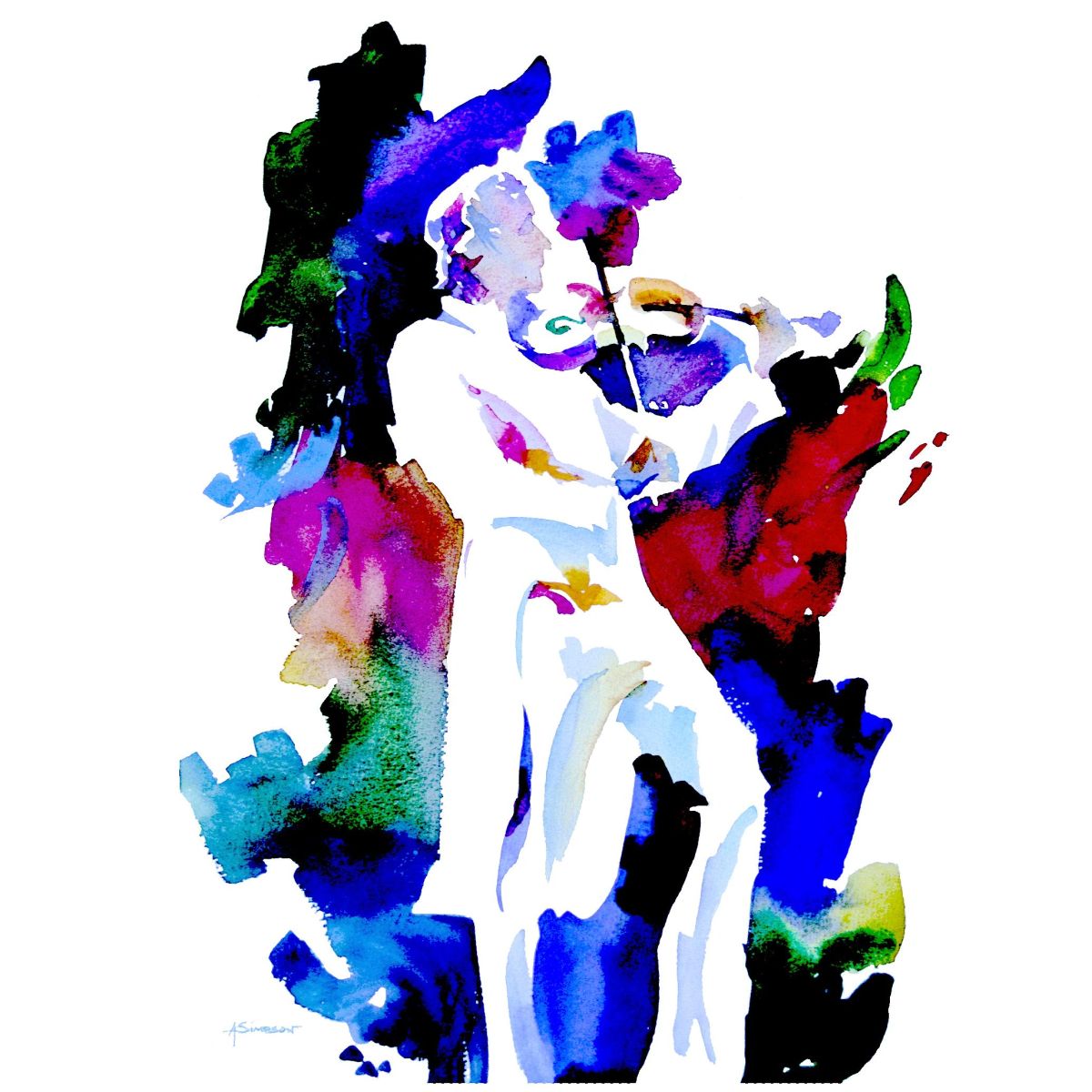 Watercolor of Malcolm Watson playing violin